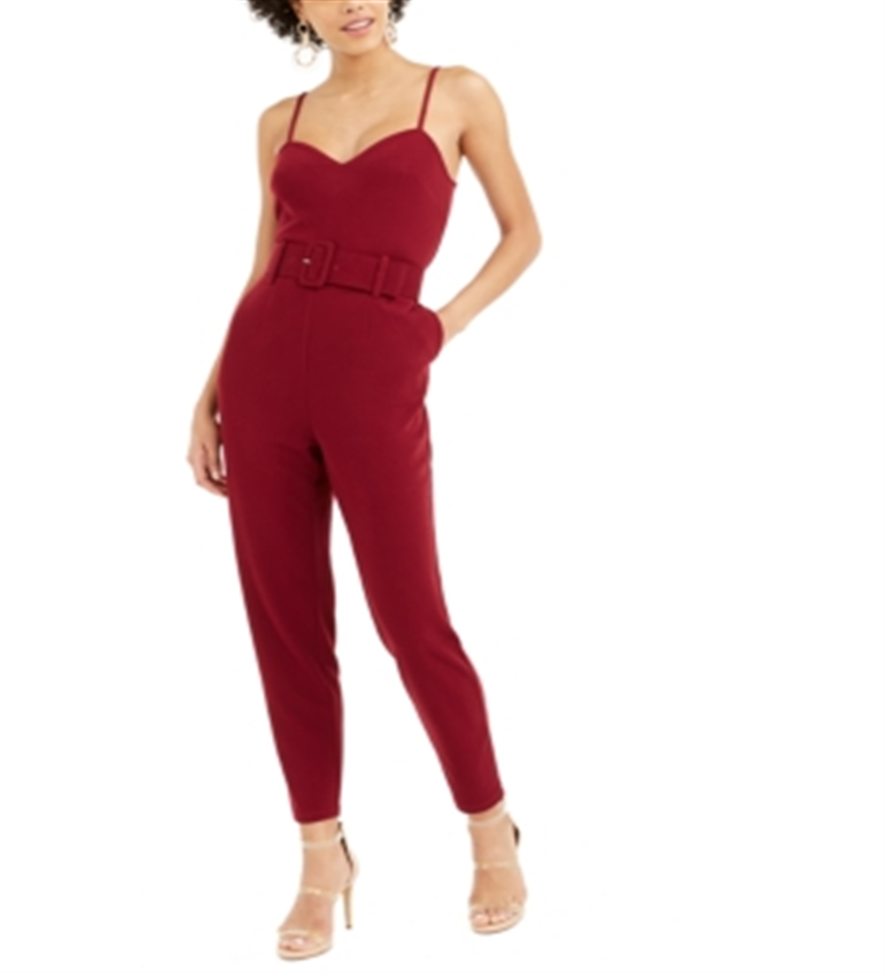 Macacão feminino Bar III de crepe com cinto, vermelho, tamanho 2