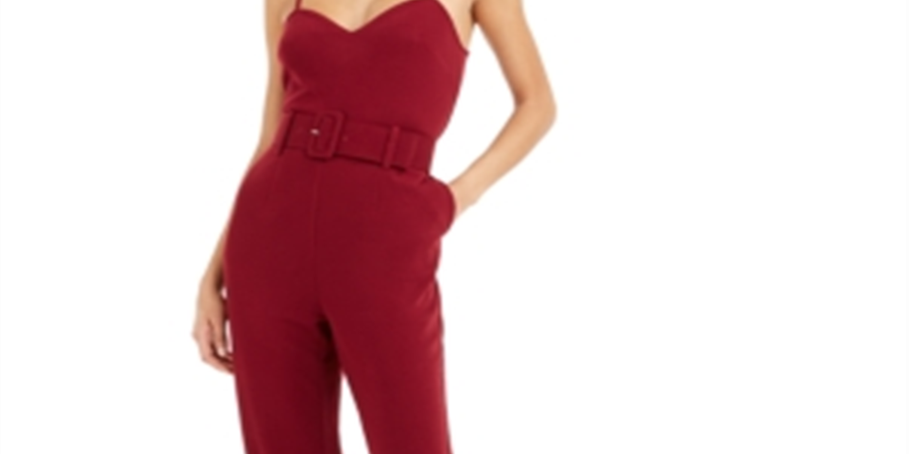 Macacão feminino Bar III de crepe com cinto, vermelho, tamanho 2