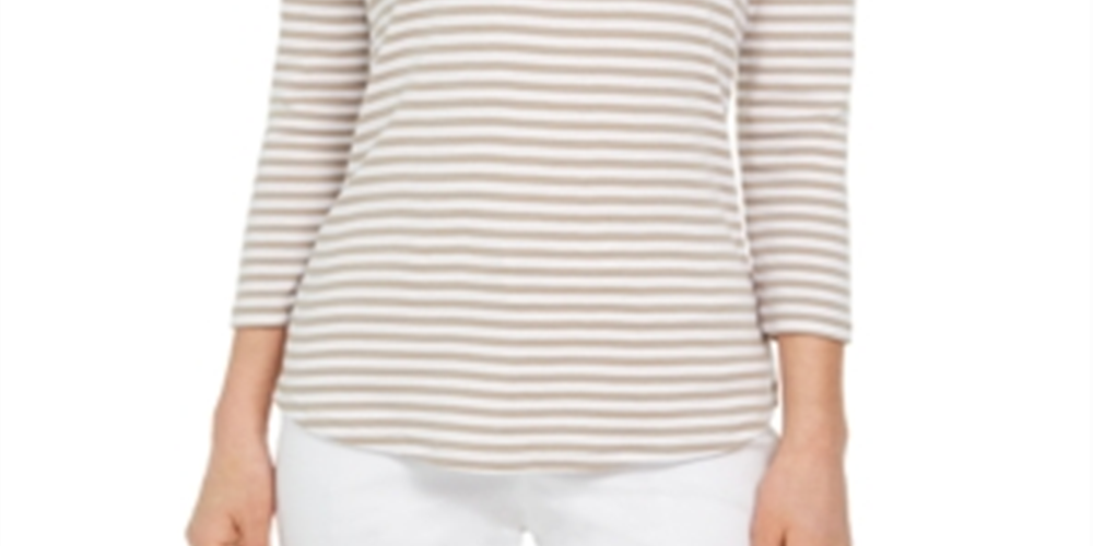 Blusa listrada feminina Charter Club manga 3/4 marrom tamanho médio