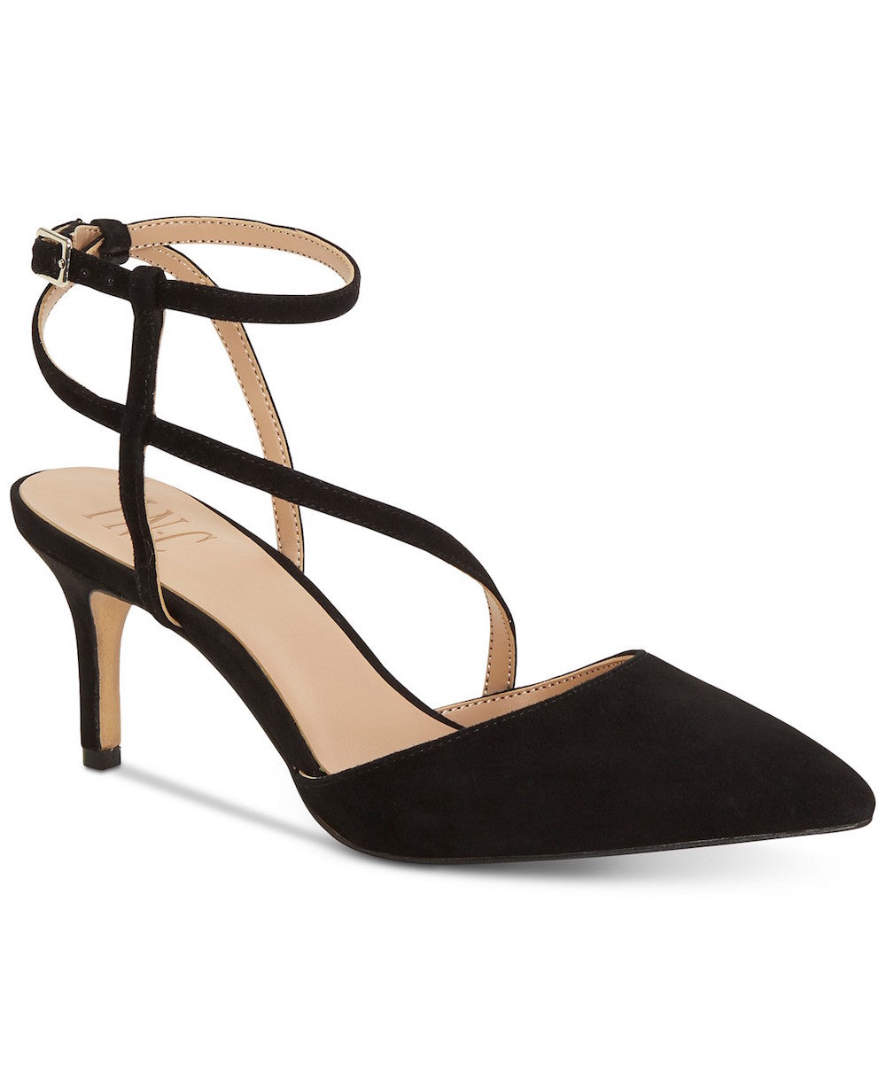 Sandálias femininas formais com tira no tornozelo e bico fino da INC International Concepts, pretas, tamanho 5,5 M