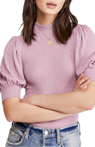 Blusa feminina de manga curta e gola alta Free People, rosa, tamanho pequeno