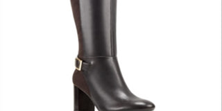 Bandolino Women's Buckle Accent Cushioned Bilya Almond Toe Block Heel Zip up Leather Heeled Boots Dark Brown Size 8 M
