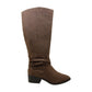 Botas femininas Damien de cano alto, bico fechado, tamanho 9,5, marrom