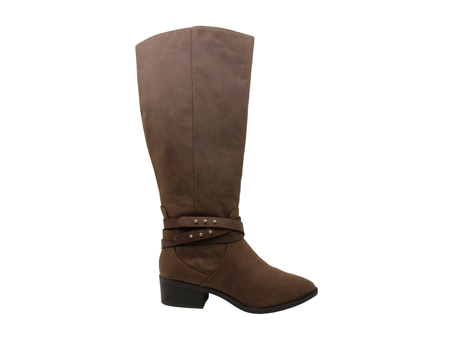 Botas femininas Damien de cano alto, bico fechado, tamanho 9,5, marrom