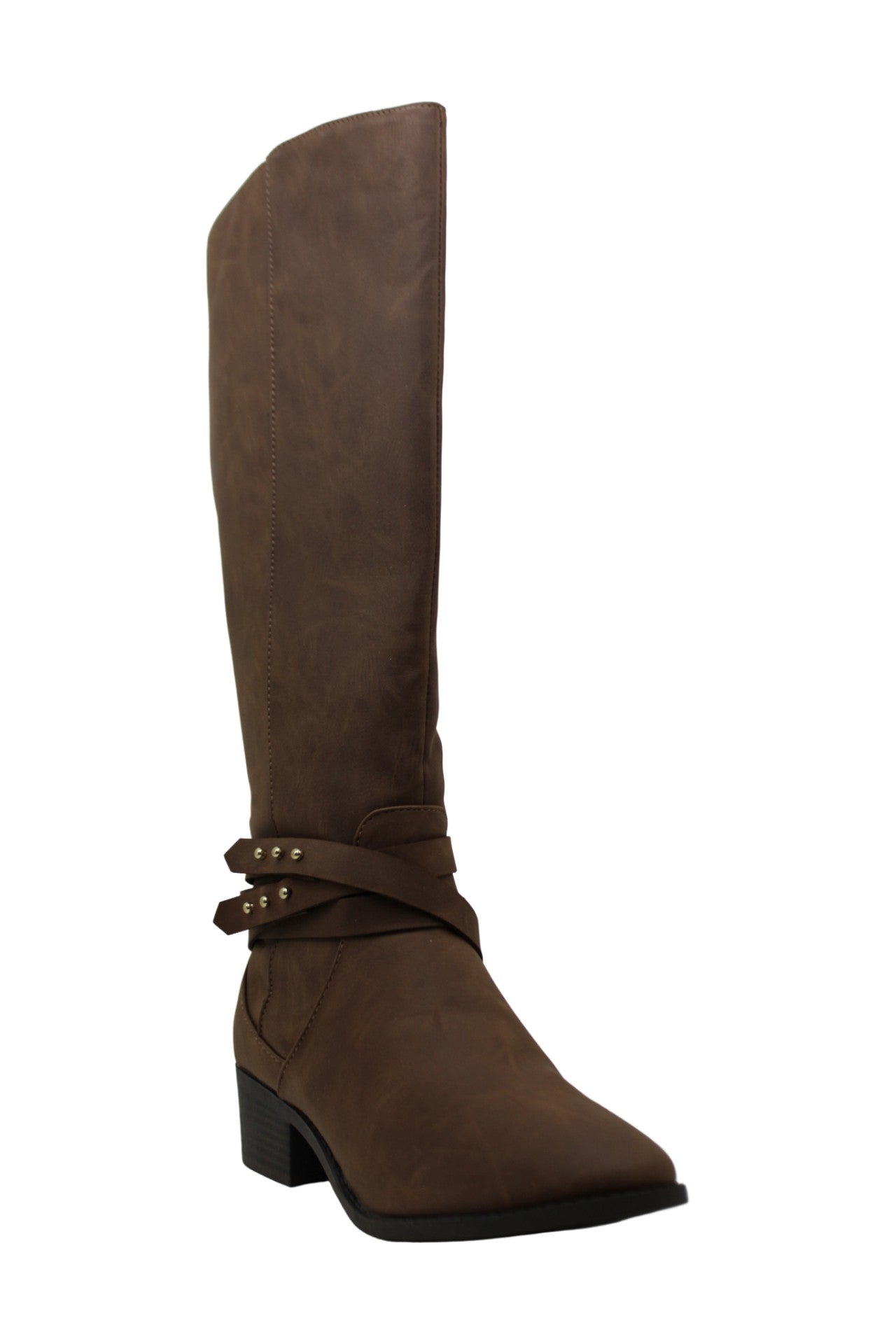Botas femininas Damien de cano alto, bico fechado, tamanho 9,5, marrom