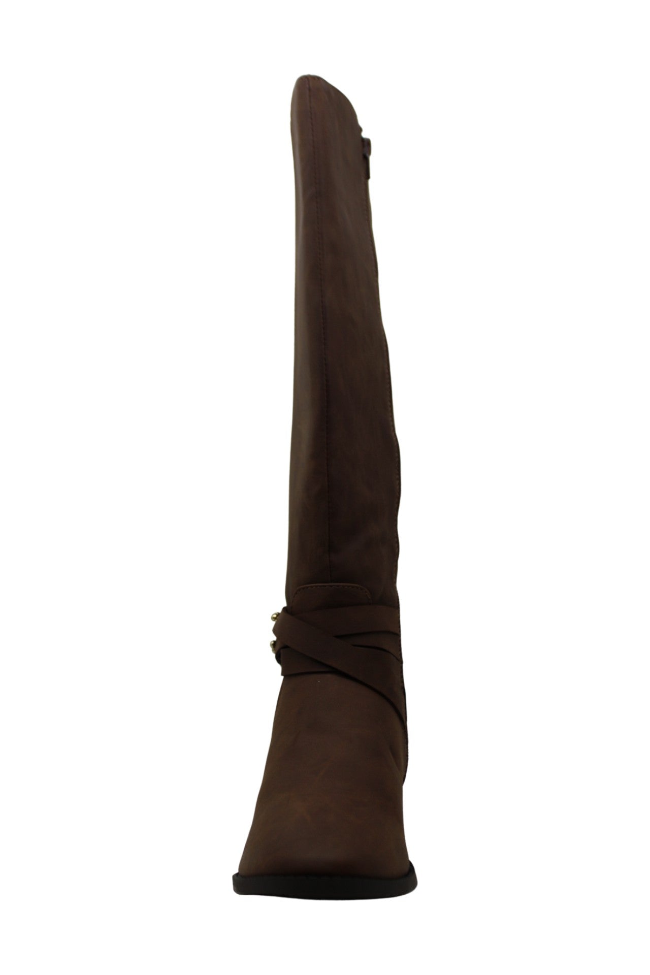 Botas femininas Damien de cano alto, bico fechado, tamanho 9,5, marrom