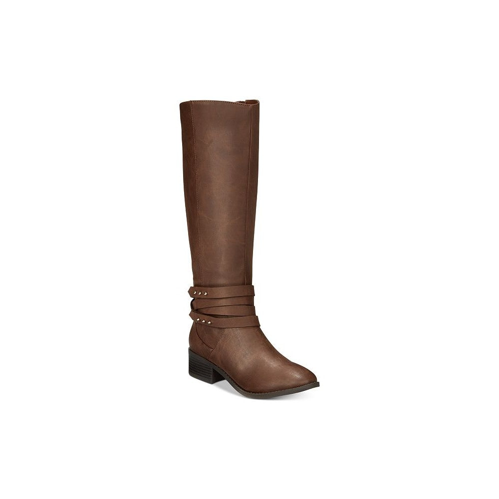 Botas femininas Damien de cano alto, bico fechado, tamanho 9,5, marrom