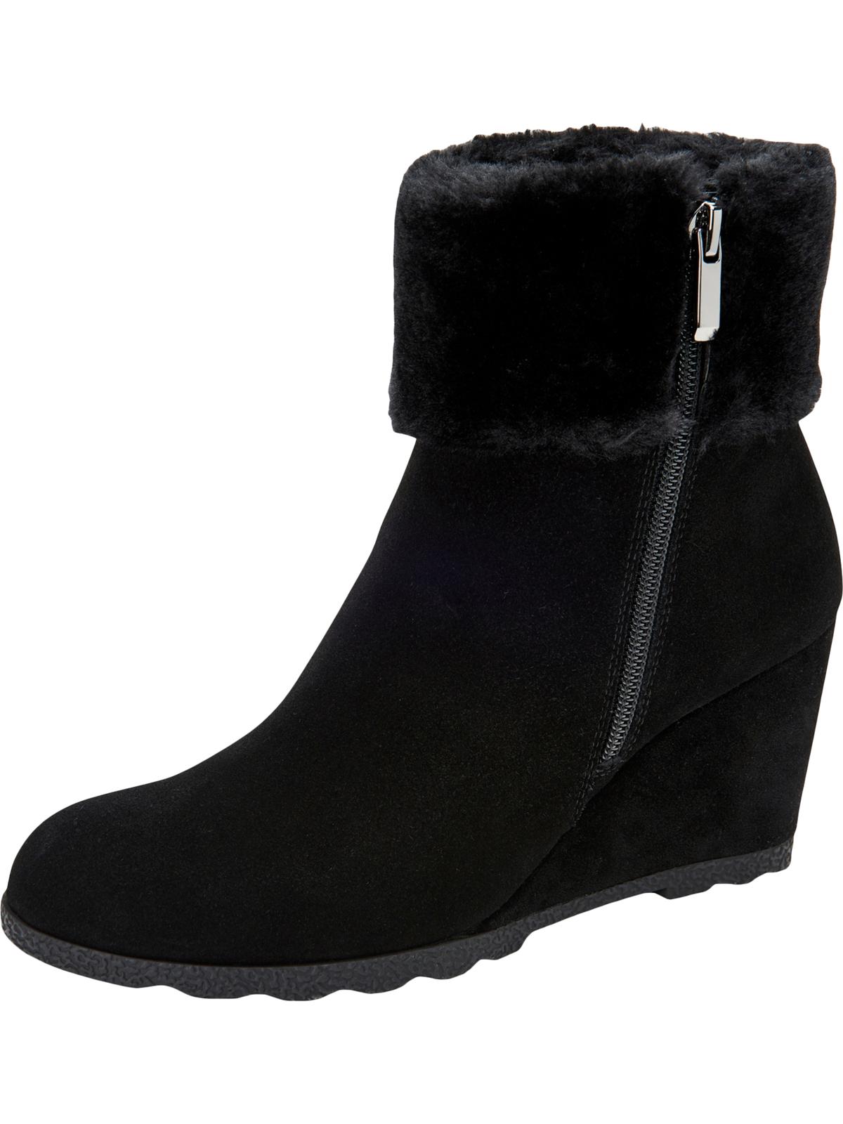 Botas femininas Alfani Oreena2 de camurça com bico amendoado e cano curto para clima frio, pretas, tamanho 9,5 m