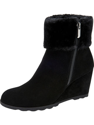 Botas femininas Alfani Oreena2 de camurça com bico amendoado e cano curto para clima frio, pretas, tamanho 9,5 m