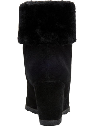 Botas femininas Alfani Oreena2 de camurça com bico amendoado e cano curto para clima frio, pretas, tamanho 9,5 m