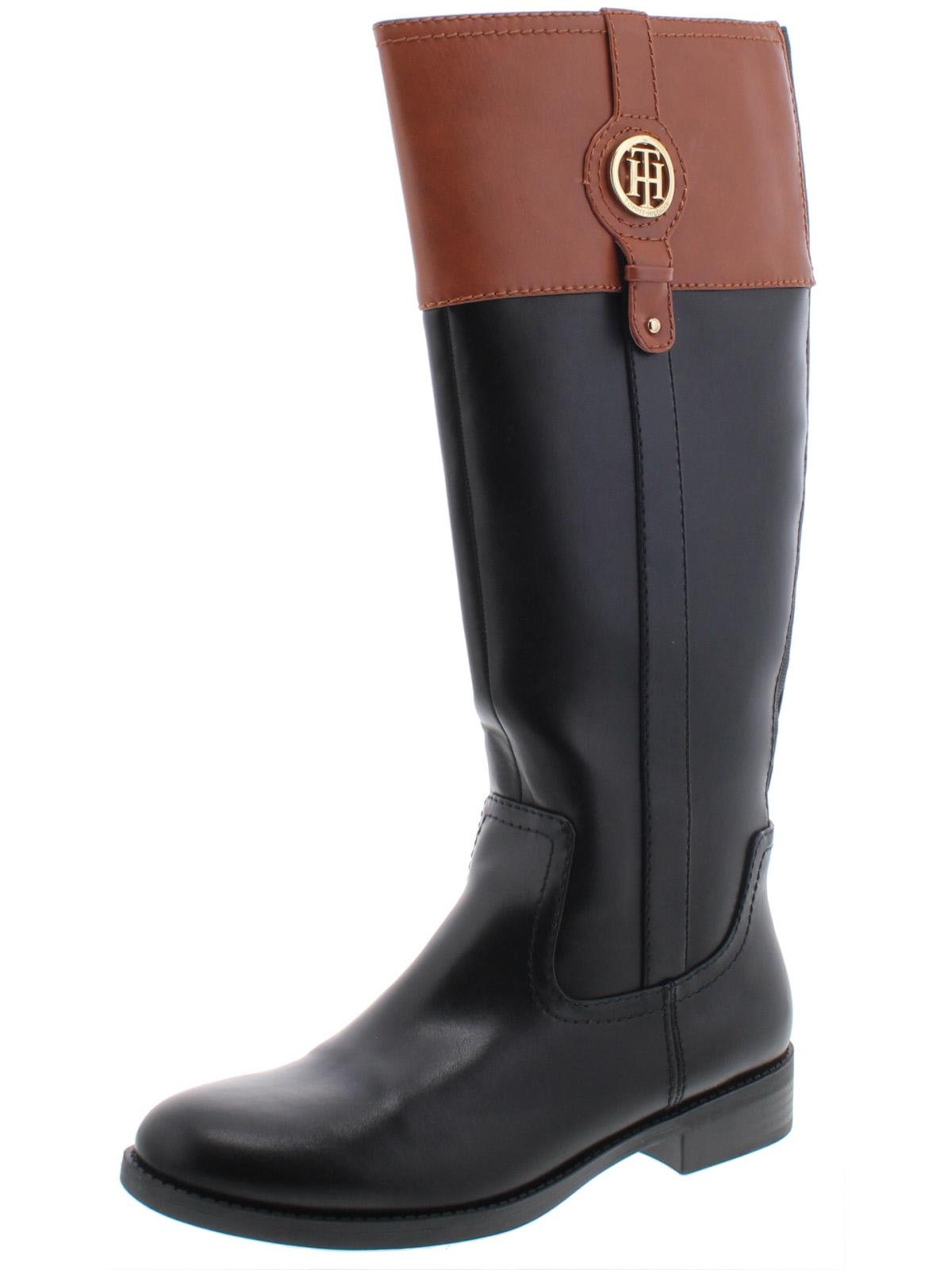 Tommy Hilfiger Imina Leather Botas de montaria femininas com bico fechado e cano alto, pretas, tamanho 6,5 M