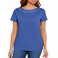 Camiseta feminina Karen Scott de algodão com gola recortada, azul, tamanho pequeno