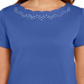 Camiseta feminina Karen Scott de algodão com gola recortada, azul, tamanho pequeno