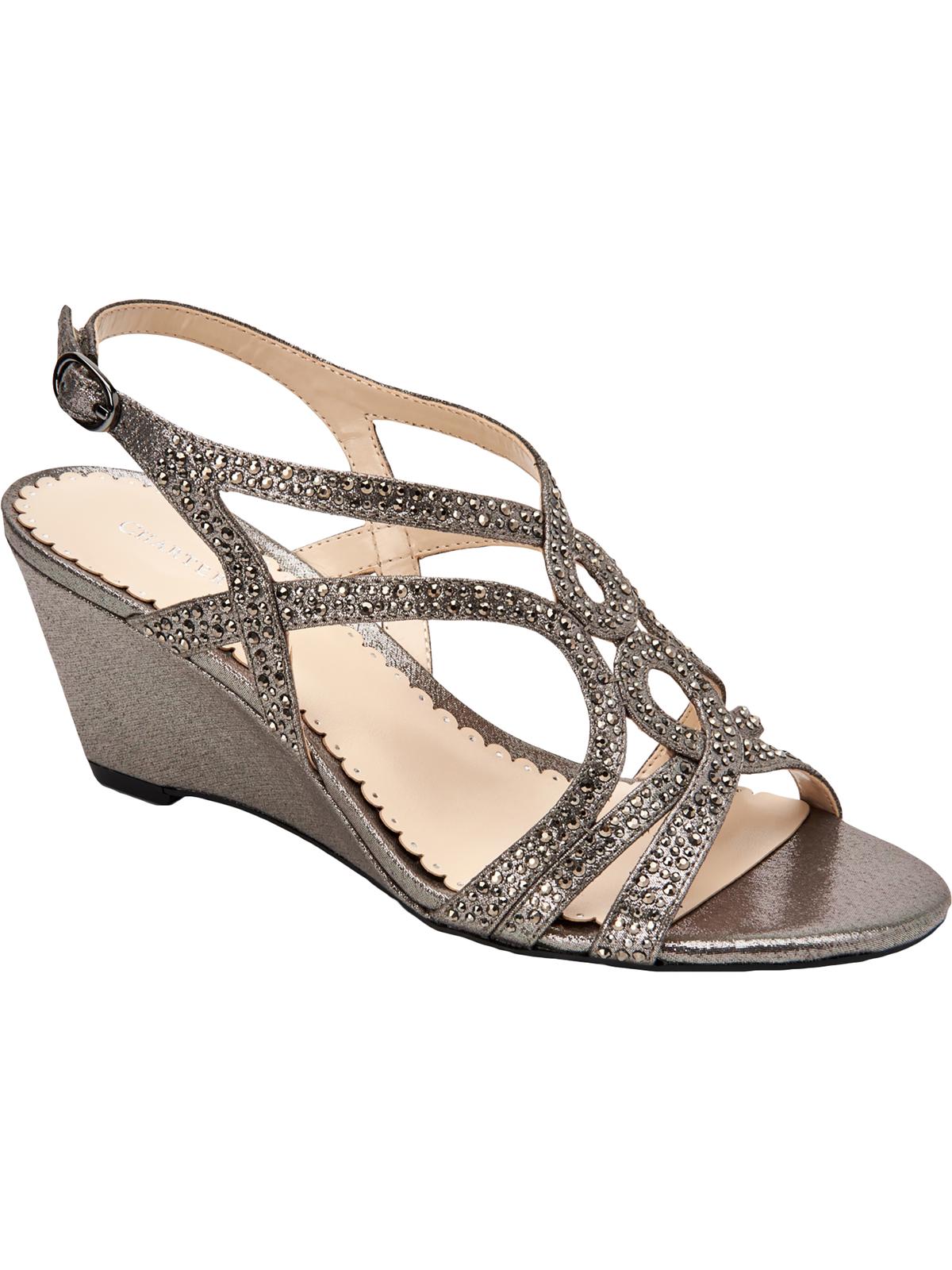 Sandálias femininas Charter Club Kelsah Metallic com detalhes prateados, tamanho 5,5 M