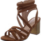 Sandálias femininas Xoxo Eden com tiras acolchoadas, bico redondo, salto bloco e zíper, tamanho marrom 8,5