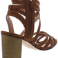 Sandálias femininas Xoxo Eden com tiras acolchoadas, bico redondo, salto bloco e zíper, tamanho marrom 8,5