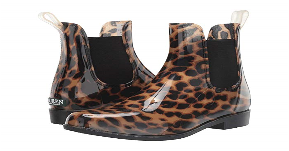 Botas de chuva Lauren Ralph Lauren Tally III com estampa de jaguatirica - pretas, tamanho 5 B