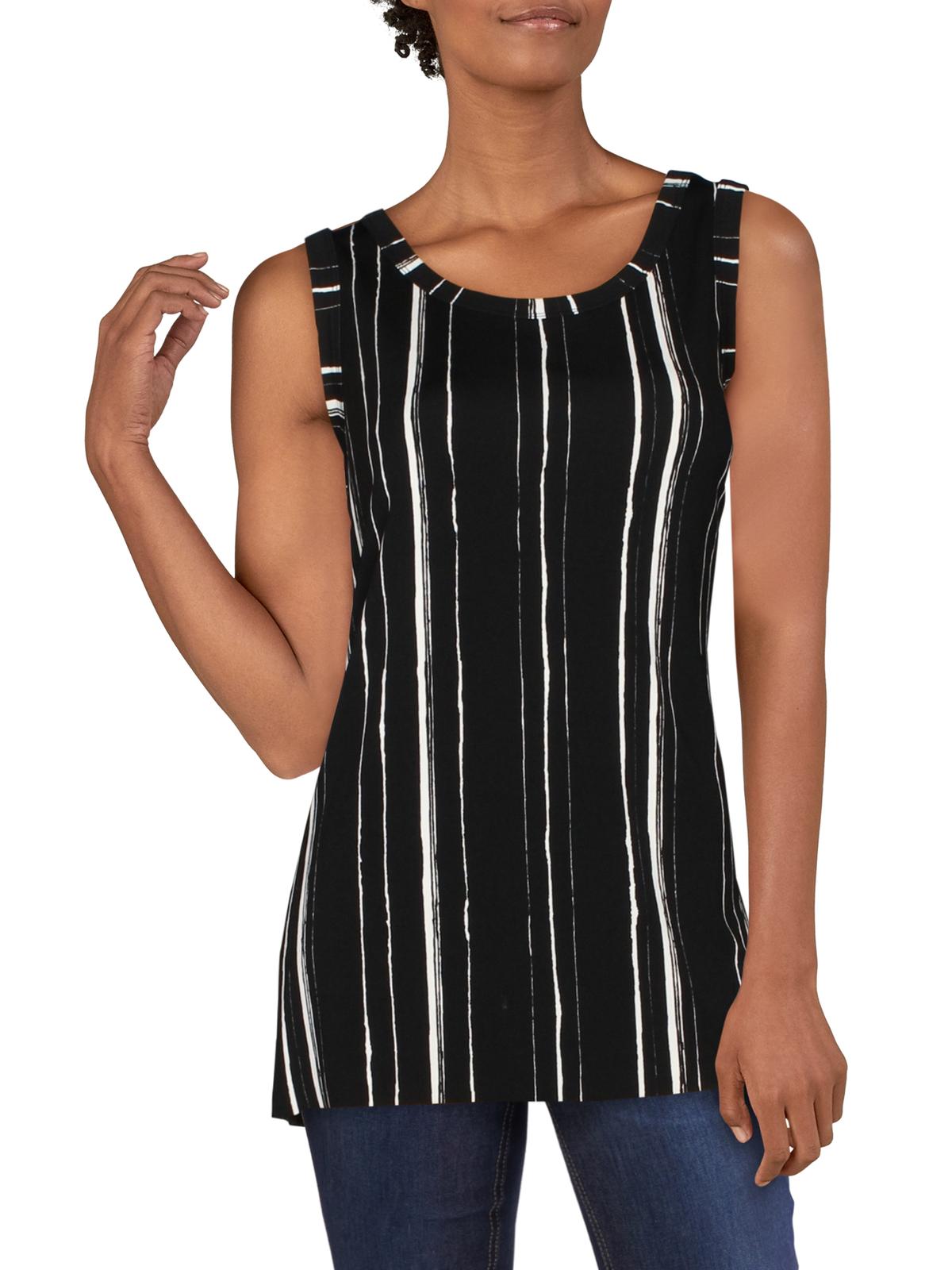 Blusa sem mangas com decote redondo e estampa Alfani feminina, preta, tamanho GG