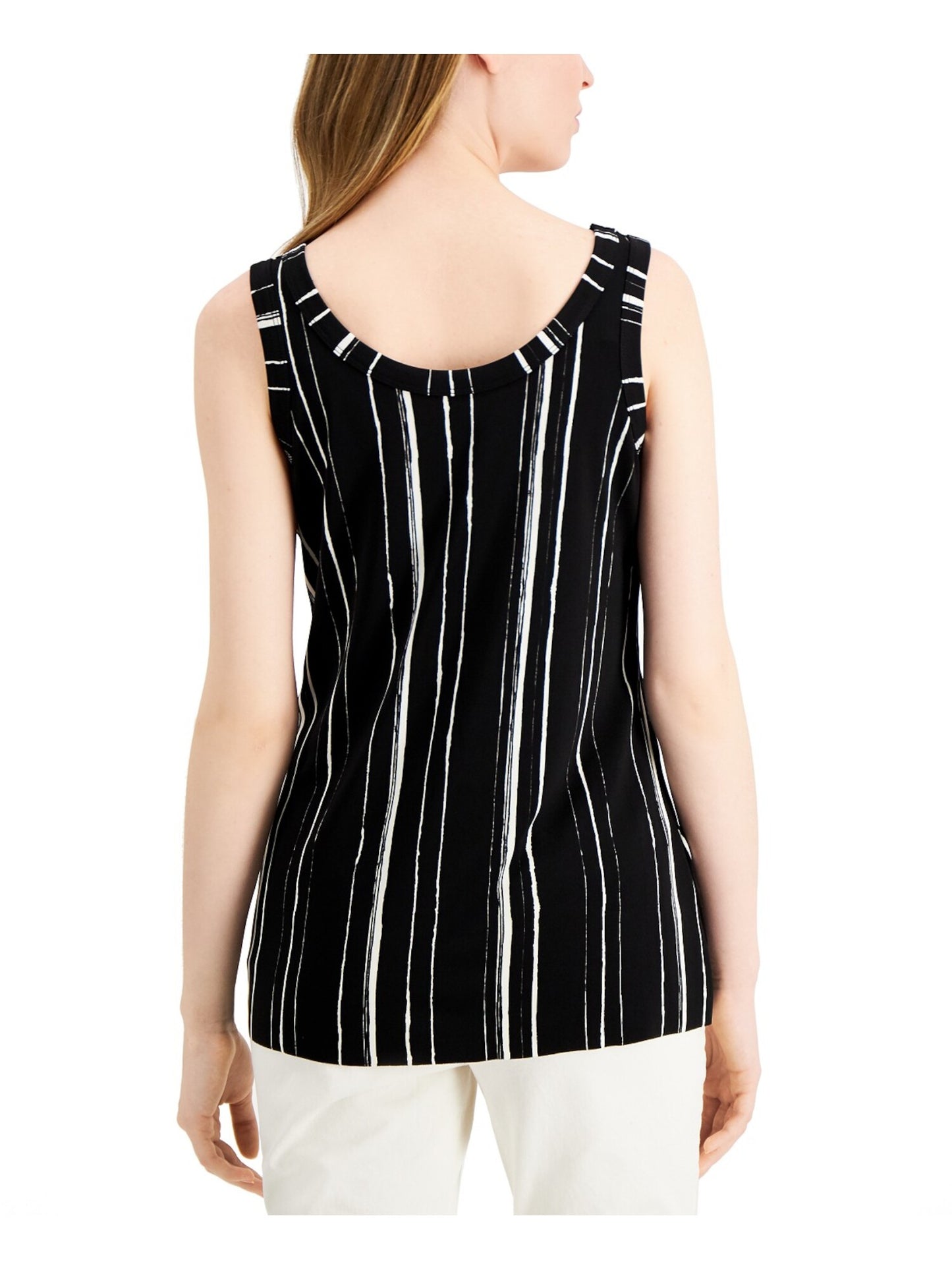 Blusa sem mangas com decote redondo e estampa Alfani feminina, preta, tamanho GG