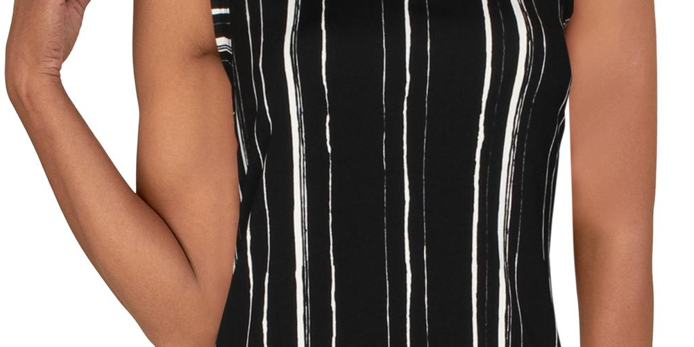 Blusa sem mangas com decote redondo e estampa Alfani feminina, preta, tamanho GG