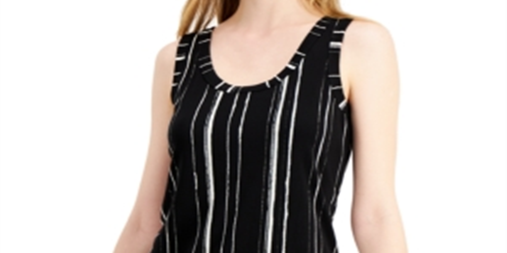 Blusa sem mangas com decote redondo e estampa Alfani feminina, preta, tamanho GG