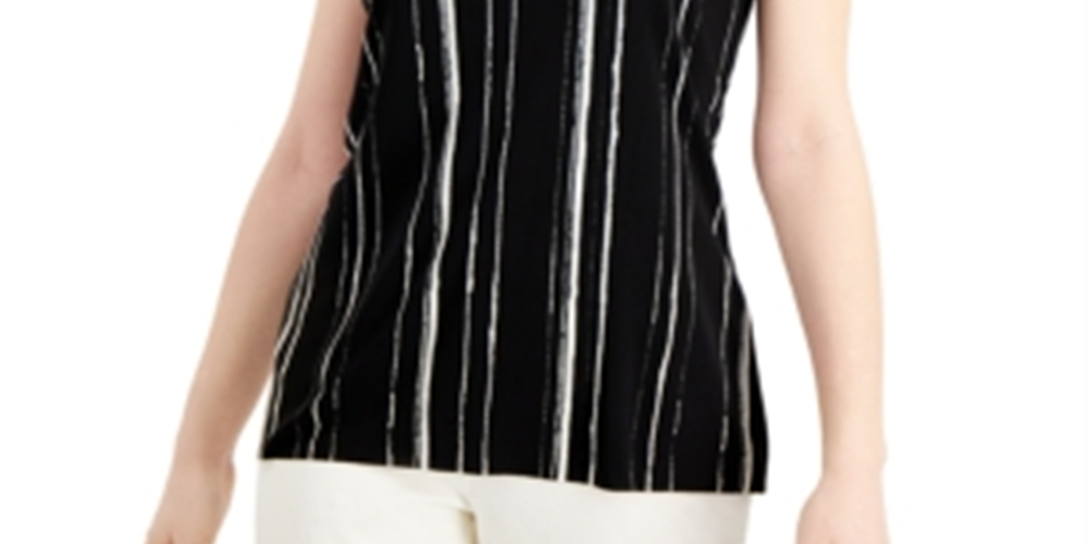 Blusa sem mangas com decote redondo e estampa Alfani feminina, preta, tamanho GG