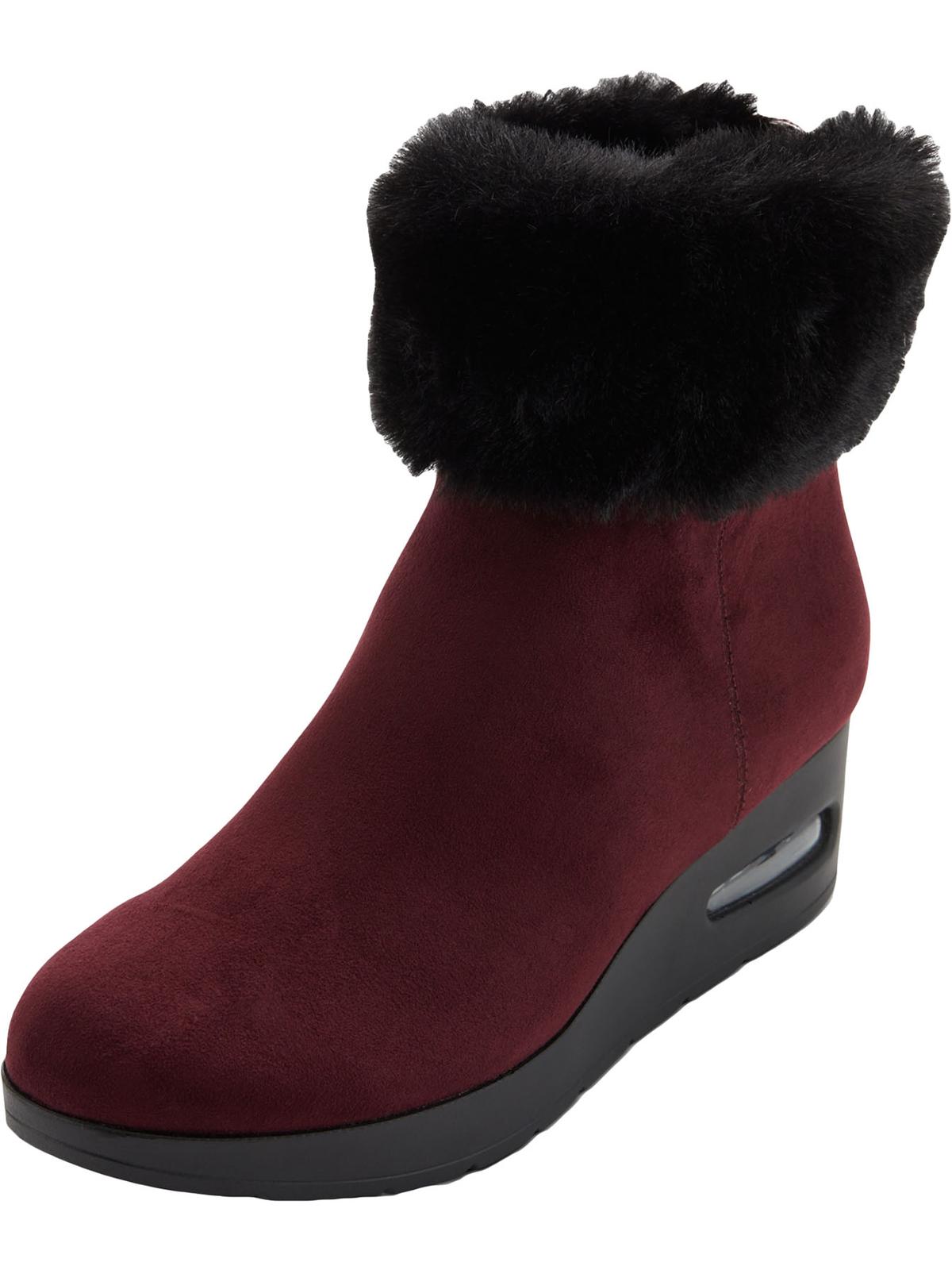 Botas femininas DKNY com zíper e bico redondo, com punho de pele sintética, tamanho 7,5, vermelhas