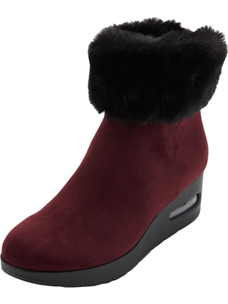 Botas femininas DKNY com zíper e bico redondo, com punho de pele sintética, tamanho 7,5, vermelhas