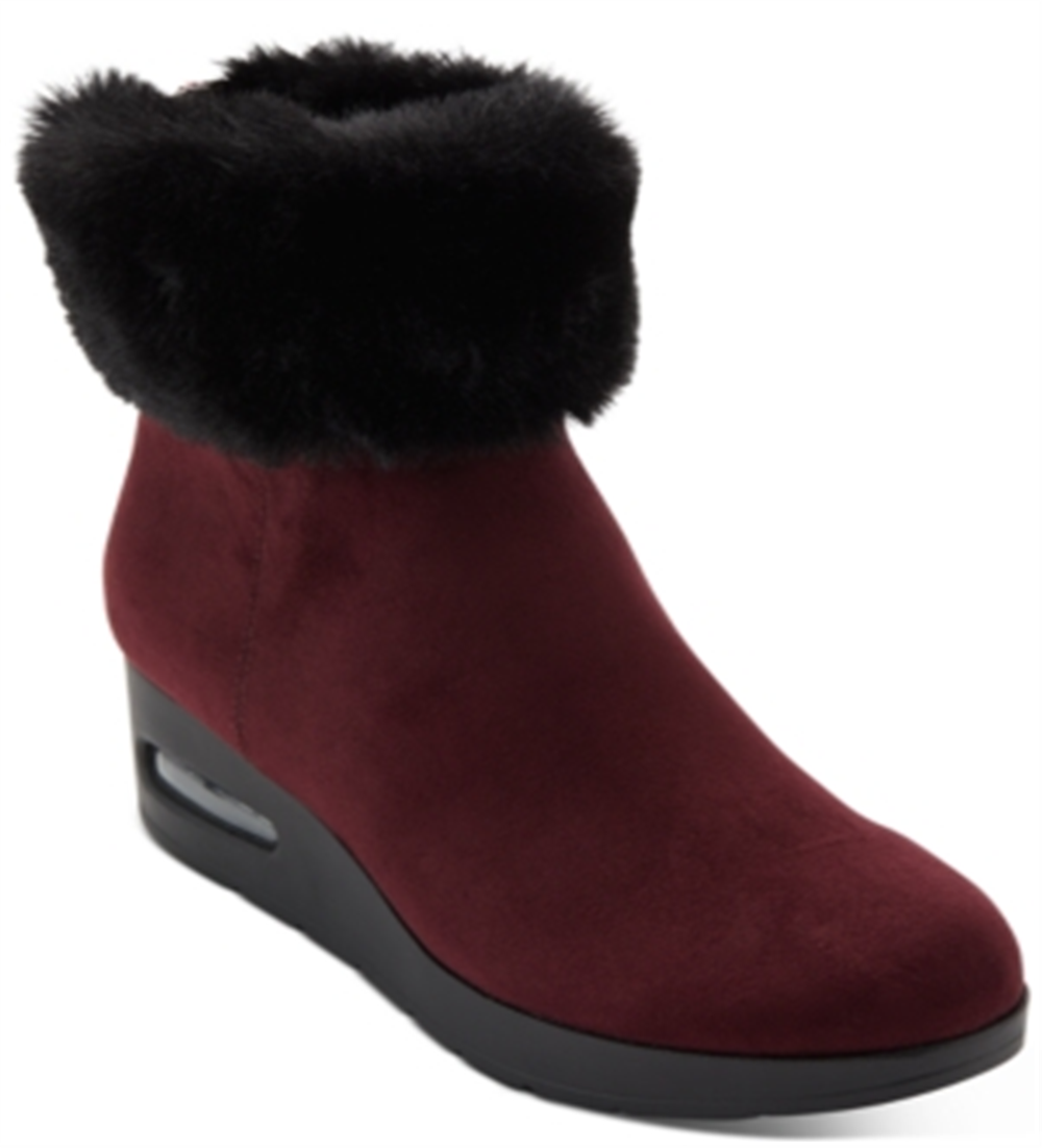 Botas femininas DKNY com zíper e bico redondo, com punho de pele sintética, tamanho 7,5, vermelhas