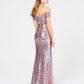 Vestido feminino B Darlin com fenda e lantejoulas, manga curta, ombro de fora, comprimento total, formal, tamanho 15/16, rosa