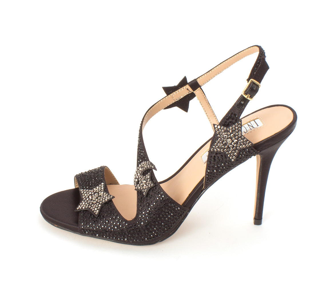 Sandálias femininas INC International Concepts Renita Fabric Open Toe Slingback para ocasiões especiais, pretas, tamanho 9,5M