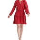 Lucky Brand Vestido curto feminino Parker com acabamento em picot e babados, vermelho, tamanho médio