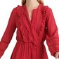 Lucky Brand Vestido curto feminino Parker com acabamento em picot e babados, vermelho, tamanho médio