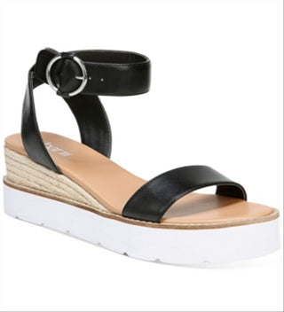 Sandálias Dessi de duas peças com salto plataforma Bar III para mulheres, pretas, tamanho 5,5 M