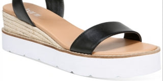 Sandálias Dessi de duas peças com salto plataforma Bar III para mulheres, pretas, tamanho 5,5 M