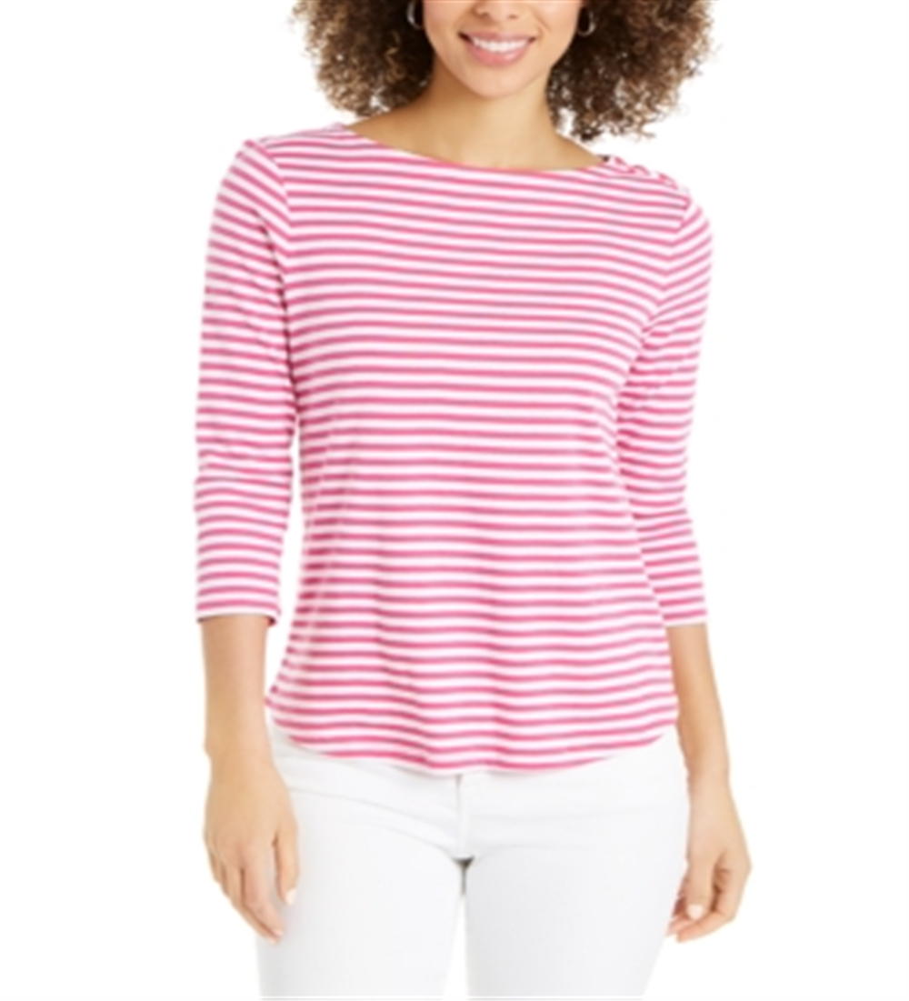 Charter Club Supima Cotton Listrado Top Feminino Rosa Tamanho X-S