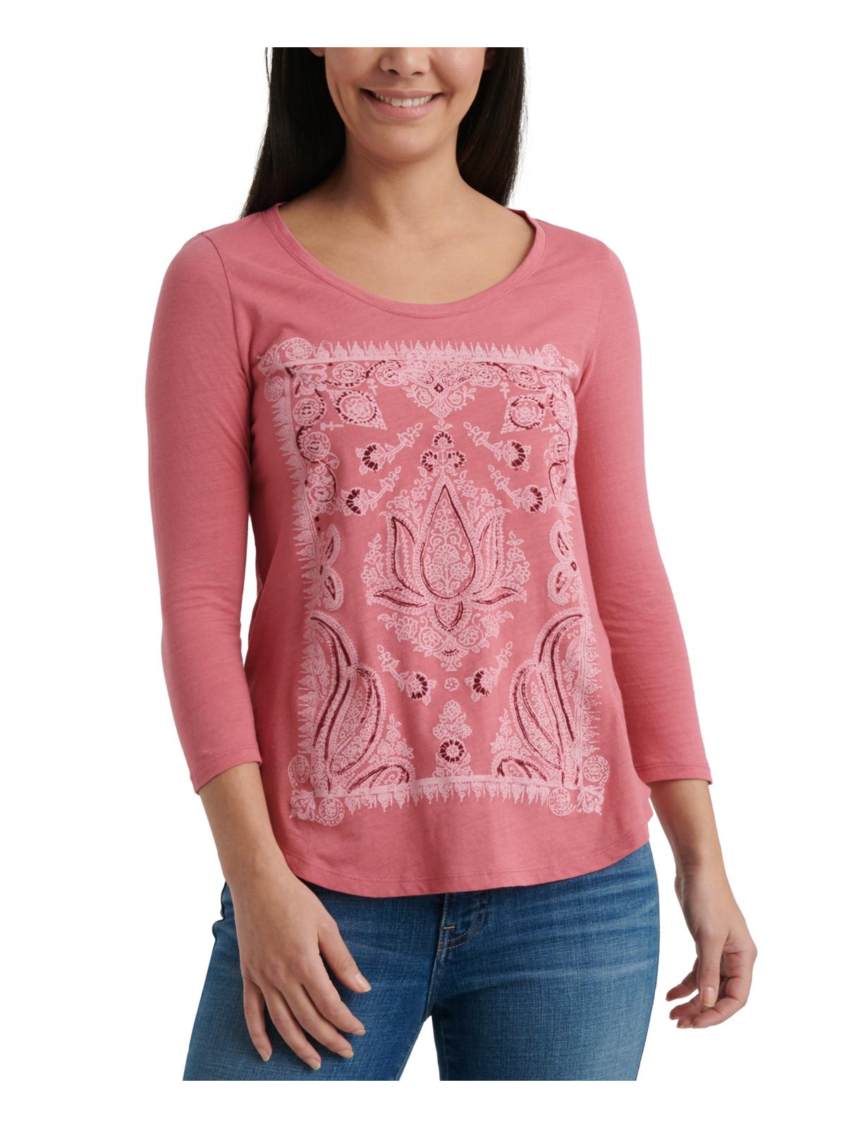 Camiseta feminina Lucky Brand Petites, decote redondo, estilo Lotus, rosa ardósia, tamanho grande