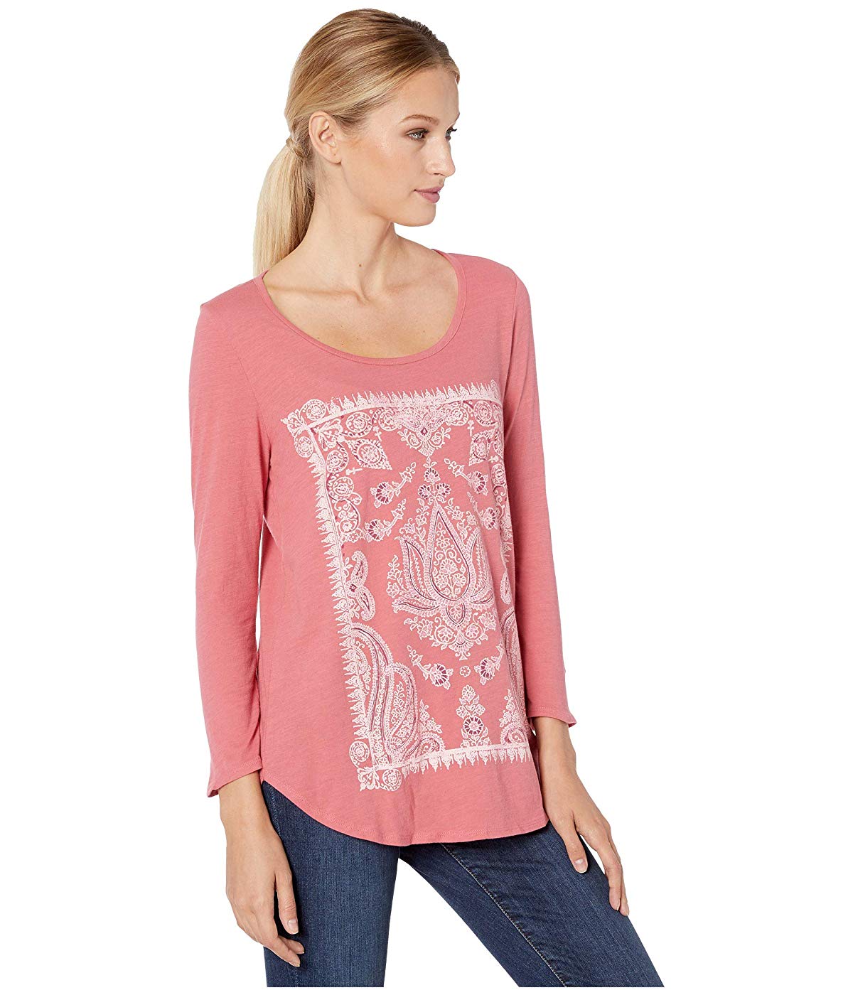 Camiseta feminina Lucky Brand Petites, decote redondo, estilo Lotus, rosa ardósia, tamanho grande