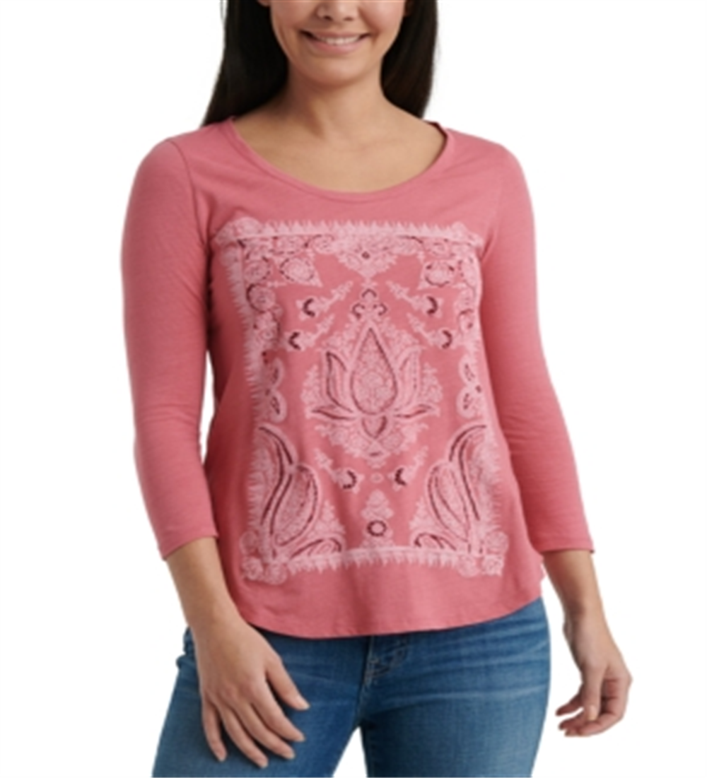 Camiseta feminina Lucky Brand Petites, decote redondo, estilo Lotus, rosa ardósia, tamanho grande