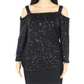 Blusa feminina INC com lantejoulas e manga 3/4, gola quadrada, preta, tamanho XS
