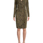 Vestido envelope feminino Calvin Klein em malha metálica, preto/dourado, tamanho 14