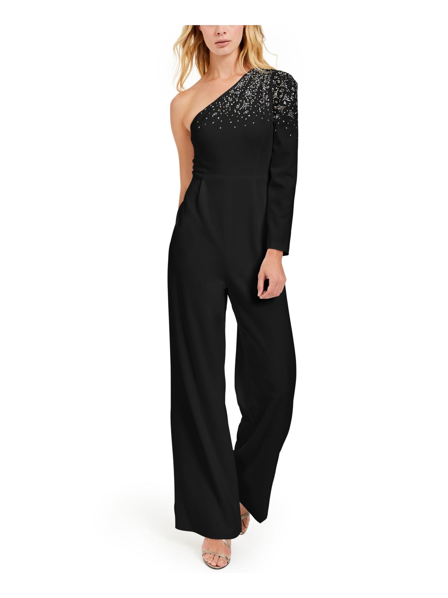 Macacão Calvin Klein Feminino com Zíper e Manga Longa e Decote Assimétrico, Preto, Tamanho 8