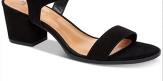 Sandálias femininas casuais com tira no tornozelo e bico aberto, estilo &amp; co, pretas, tamanho 6 M