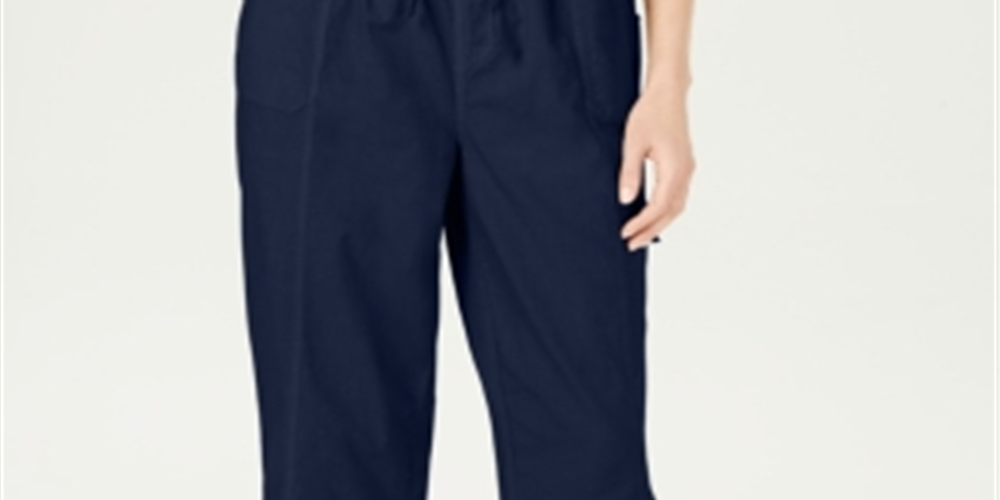 Calça feminina Karen Scott com bolsos e gravata, azul, tamanho pequeno