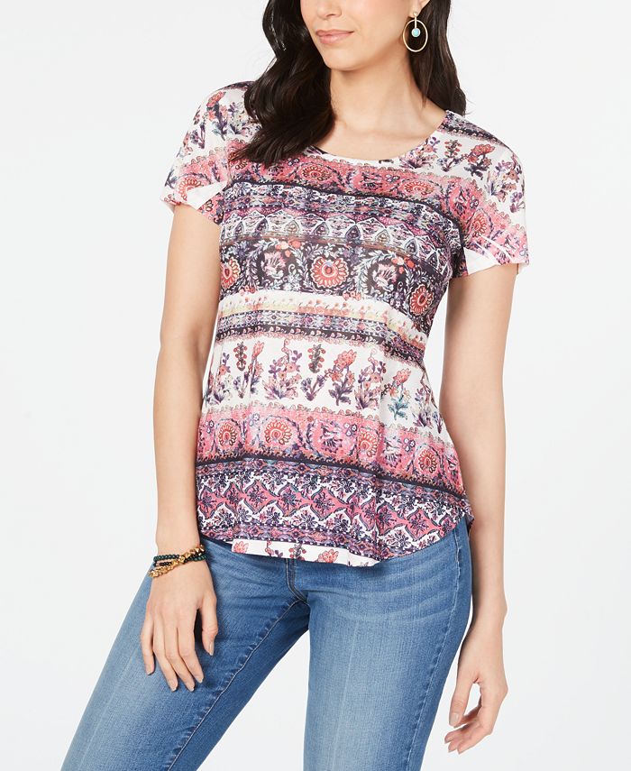 Camiseta feminina estampada estilo &amp; co rosa tamanho PP
