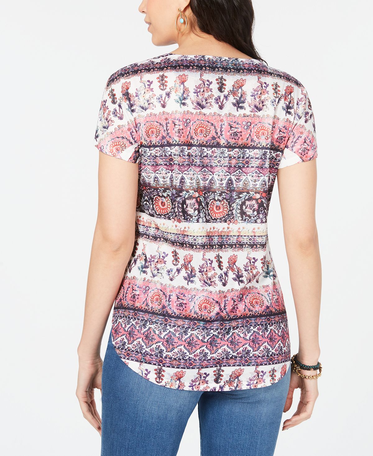 Camiseta feminina estampada estilo &amp; co rosa tamanho PP