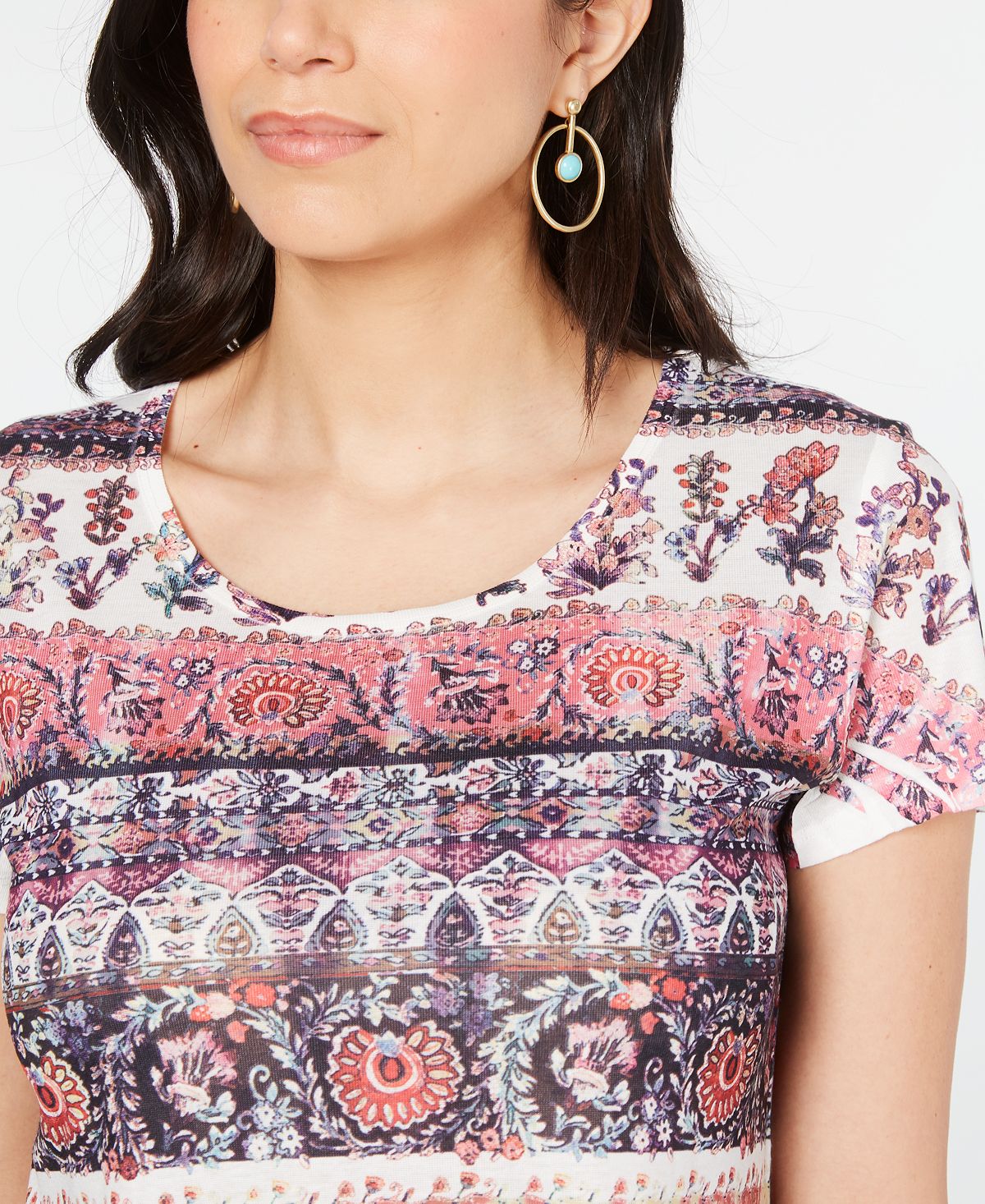 Camiseta feminina estampada estilo &amp; co rosa tamanho PP