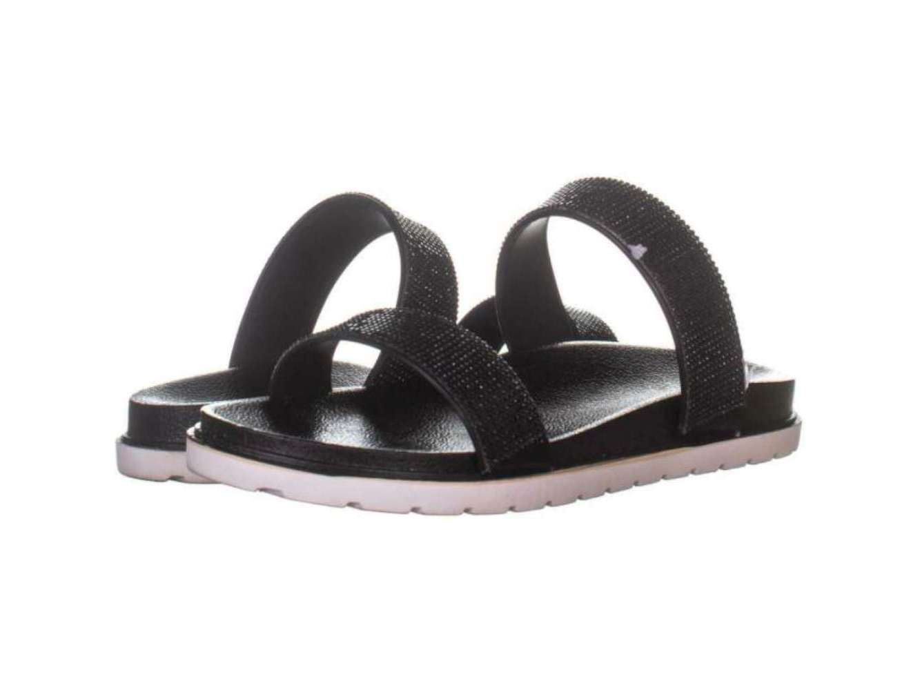 Sandálias femininas XOXO Rio com bico aberto, casuais, pretas, tamanho 7,5