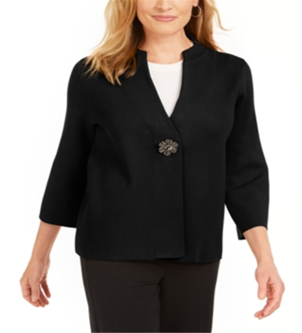 Cardigan feminino JM Collection com broche para festa de fim de ano, preto profundo, tamanho pequeno