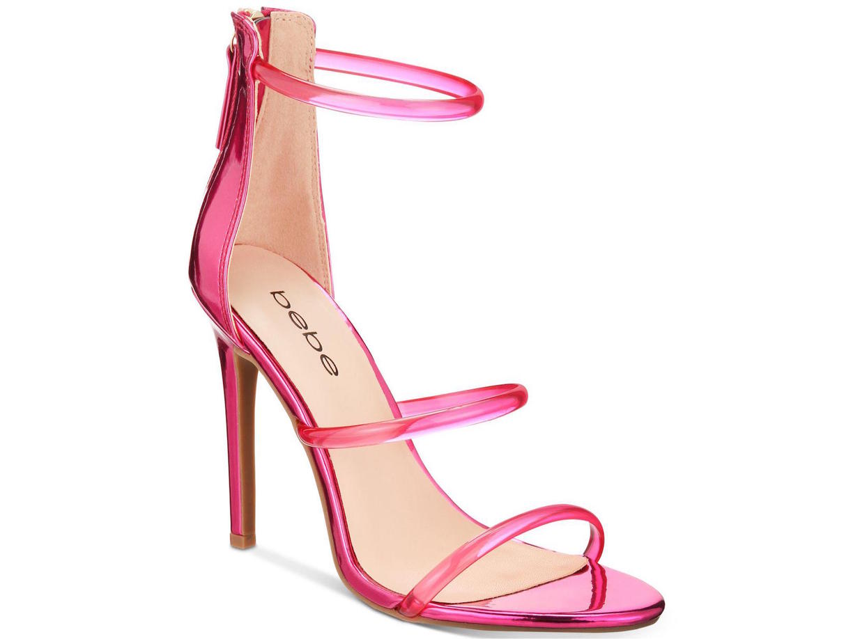 Sandálias femininas Bebe com tiras metálicas no tornozelo, rosa, tamanho 10 M